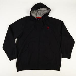 U.S. Polo Assn Mens XXL Full Zip Hoodie Jacket Black Waffel Hood Black Gray
